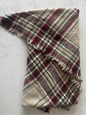Cozy Plaid Blanket Scarf - Burgundy & Olive